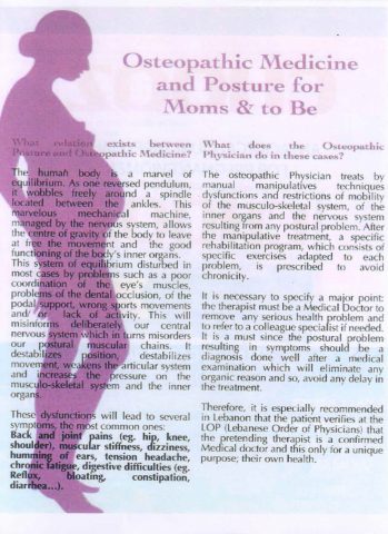 OSTEOPATHIC MEDICINE AND POSTURE FOR MOMS AND TO BE- JUNE 2009 (0)